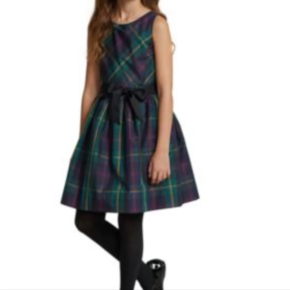 Nwot POLO by Ralph Lauren Royal Blue/Hunter Green Plaid Sleeveless Party Dress